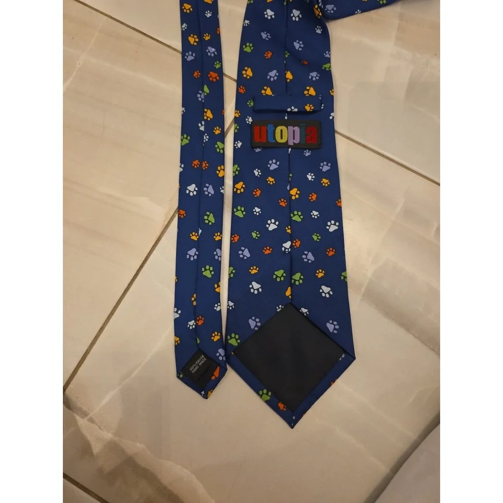 Utopia Men's Necktie Tie Silk‎ Wine Dog Paw Prints B1